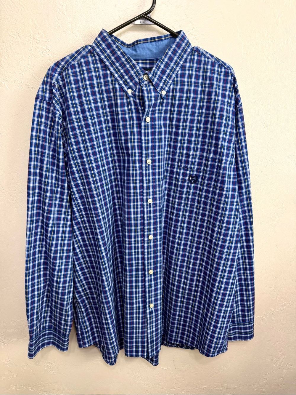 Chaps Men’s XXL Blue Plaid Button Down Shirt Long Sleeve Easy Care